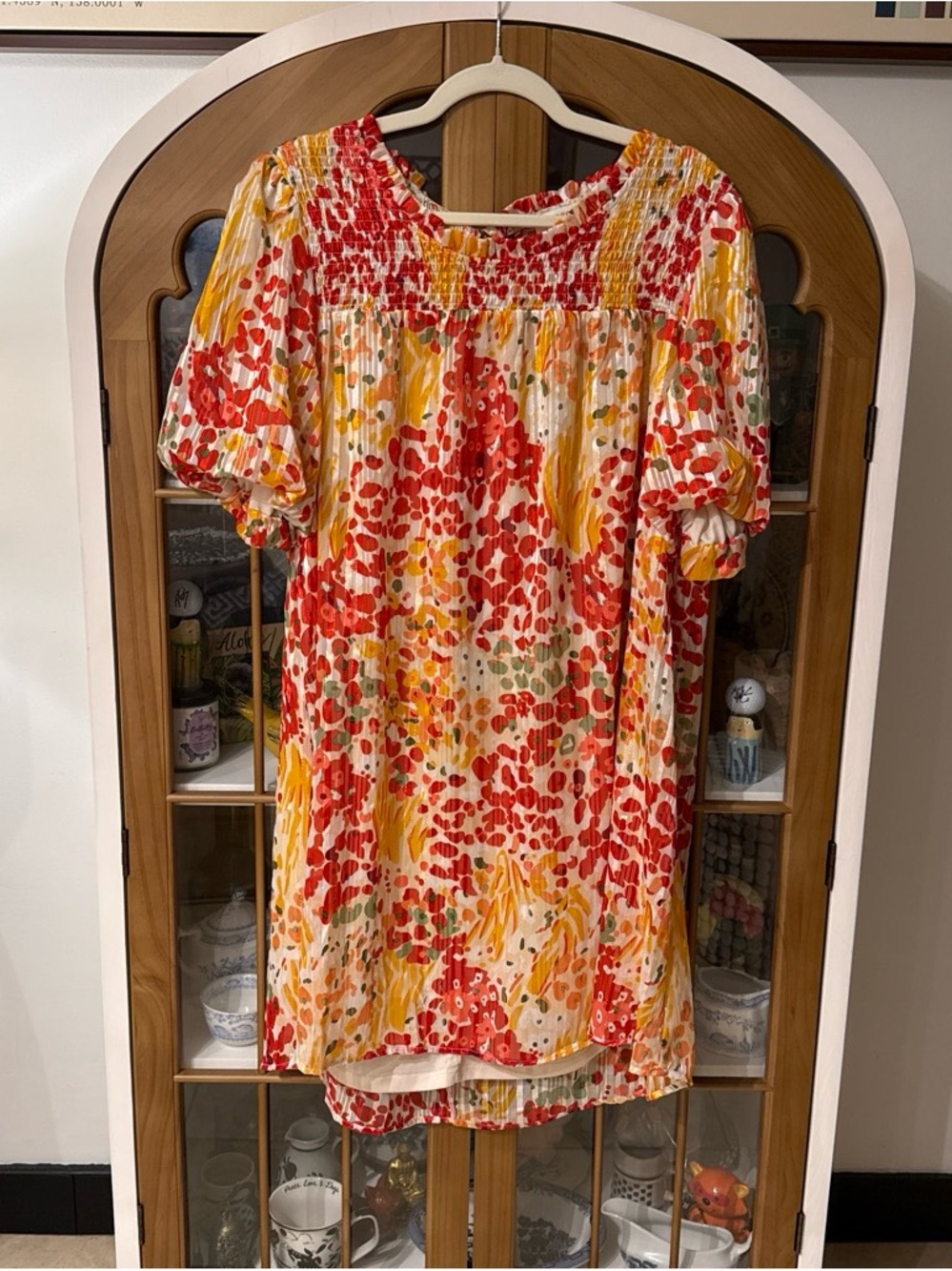 Umgee Red & Yellow Floral Smocked Tunic